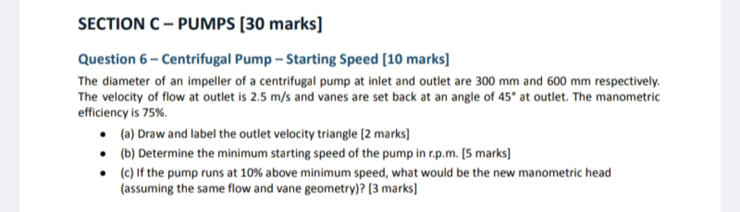 Solved SECTION C - ﻿PUMPS [30 ﻿marks]Question 6 - | Chegg.com