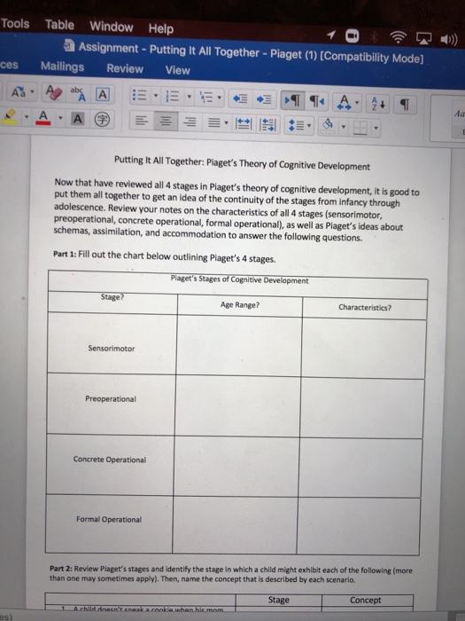 Solved Tools Table Window Help Assignment Putting It All Chegg