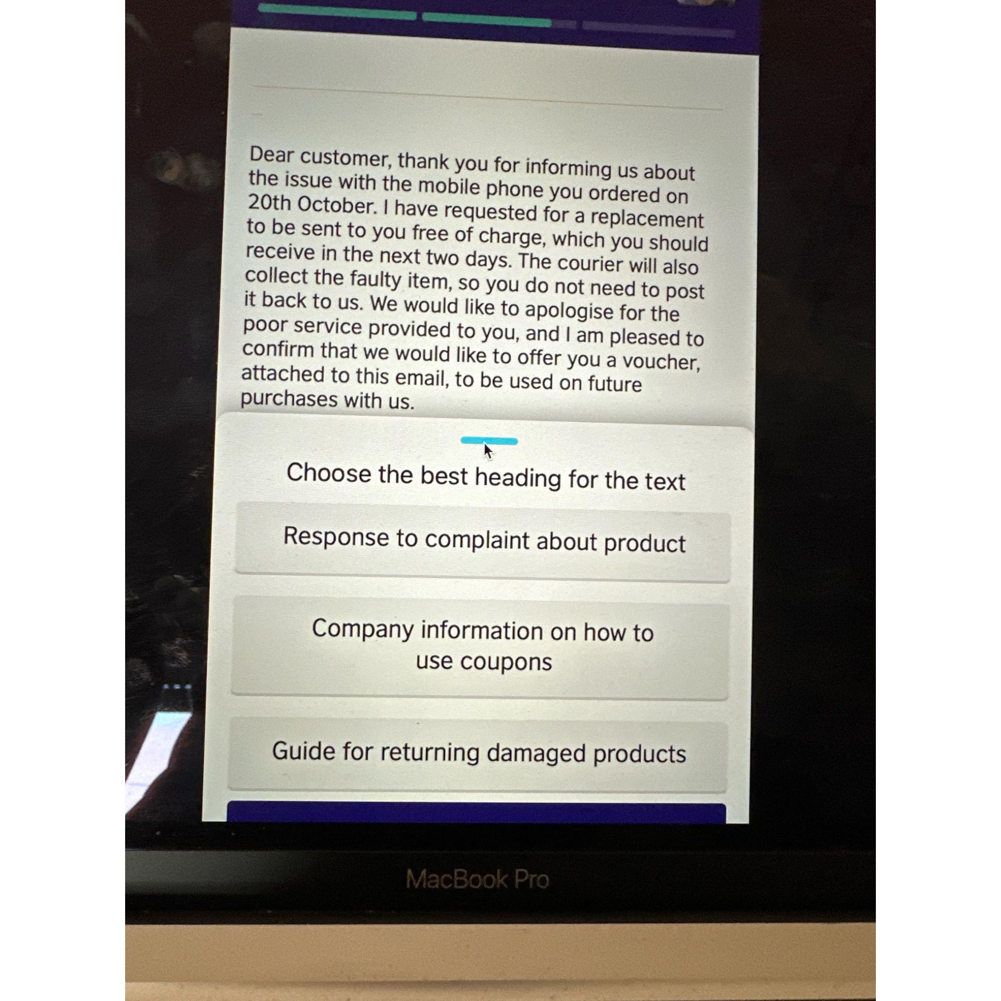 Solved Dear customer, thank you for informing us about the | Chegg.com
