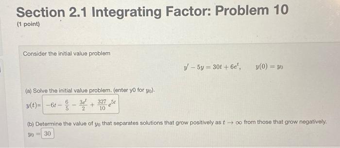 Solved Section 2.1 Integrating Factor: Problem 2 (1 Point) | Chegg.com