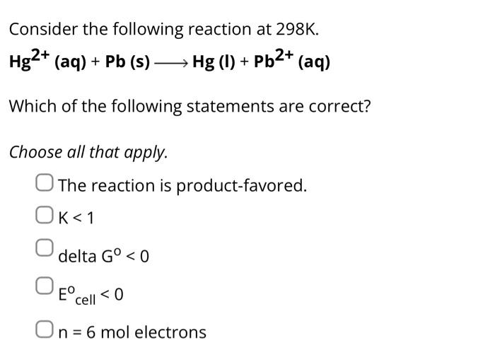 Solved A standard galvanic cell is constructed in which a