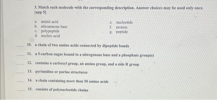 Solved 3. Match each molecule with the corresponding | Chegg.com