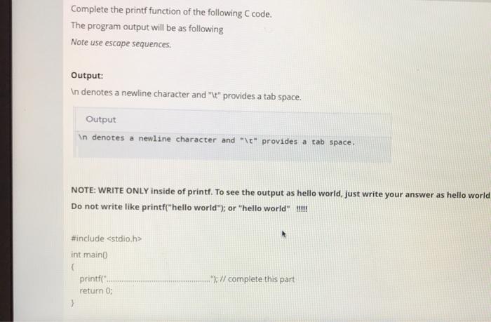 Solved Complete the printf function of the following code. | Chegg.com
