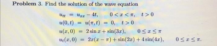 Solved Problem 3. Find the solution of the wave equation Utt | Chegg.com