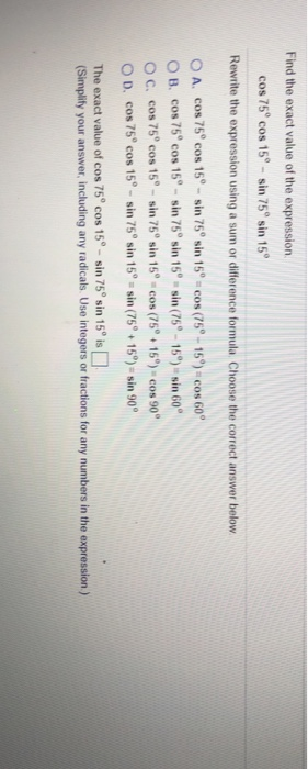 find the value of the sum sin 75 sin 15