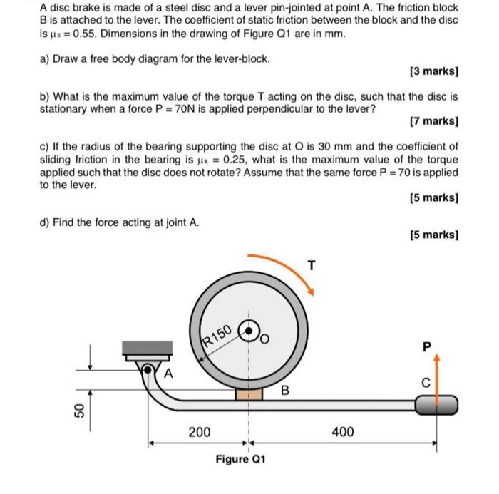 Solved A disc brake is made of a steel disc and a lever | Chegg.com