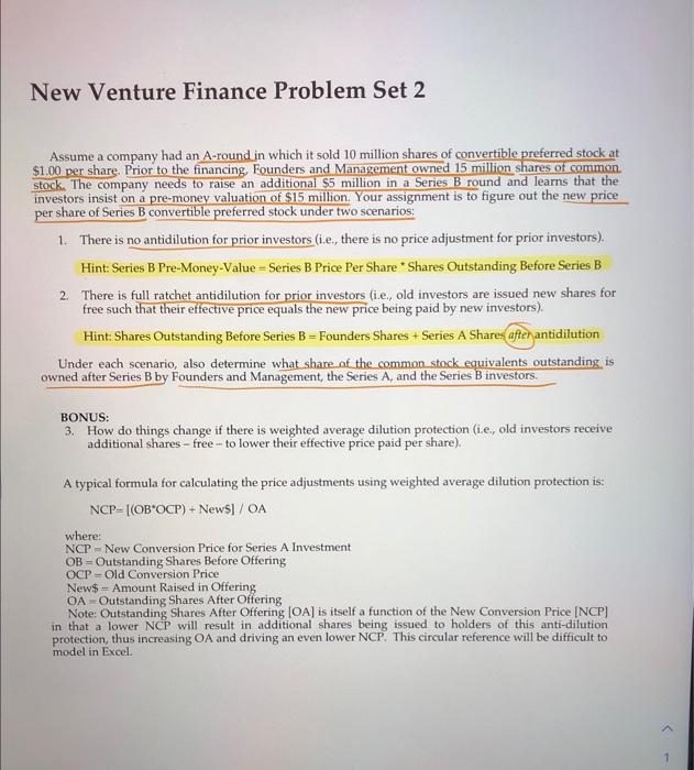 Solved New Venture Finance Problem Set 2 Assume a company | Chegg.com