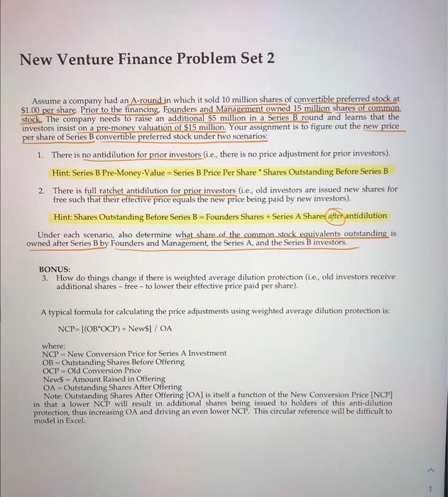 Solved New Venture Finance Problem Set 2 Assume A Company | Chegg.com