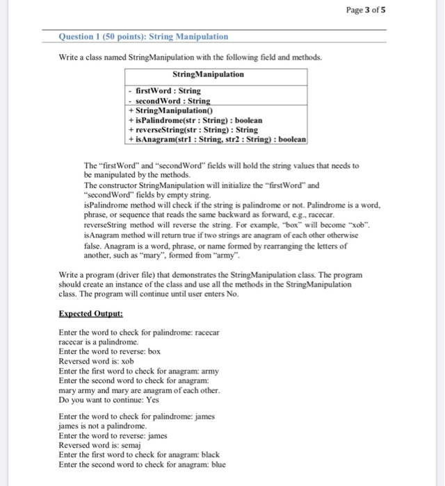 Solved Page 3 of 5 Question 1 (50 points): String | Chegg.com