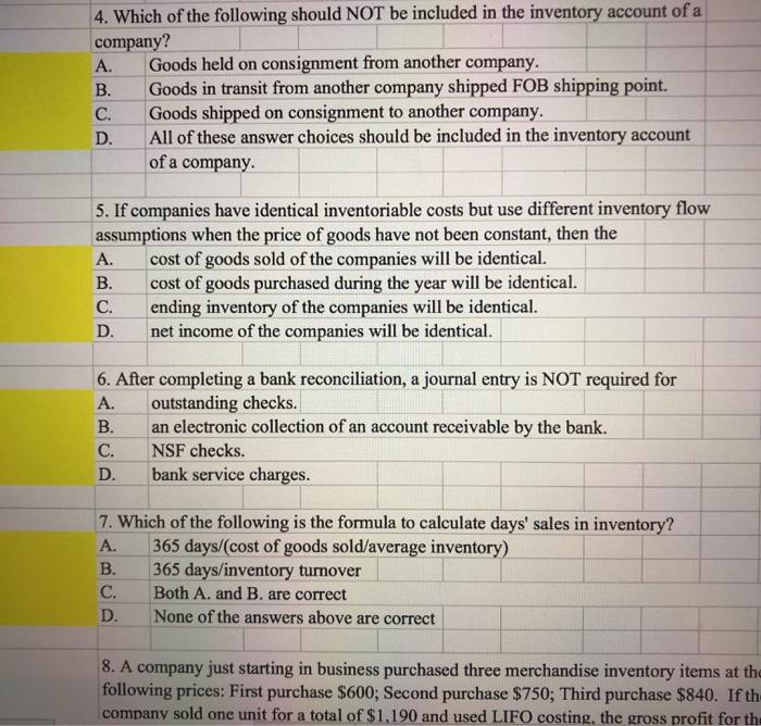 Solved 4. Which of the following should NOT be included in | Chegg.com