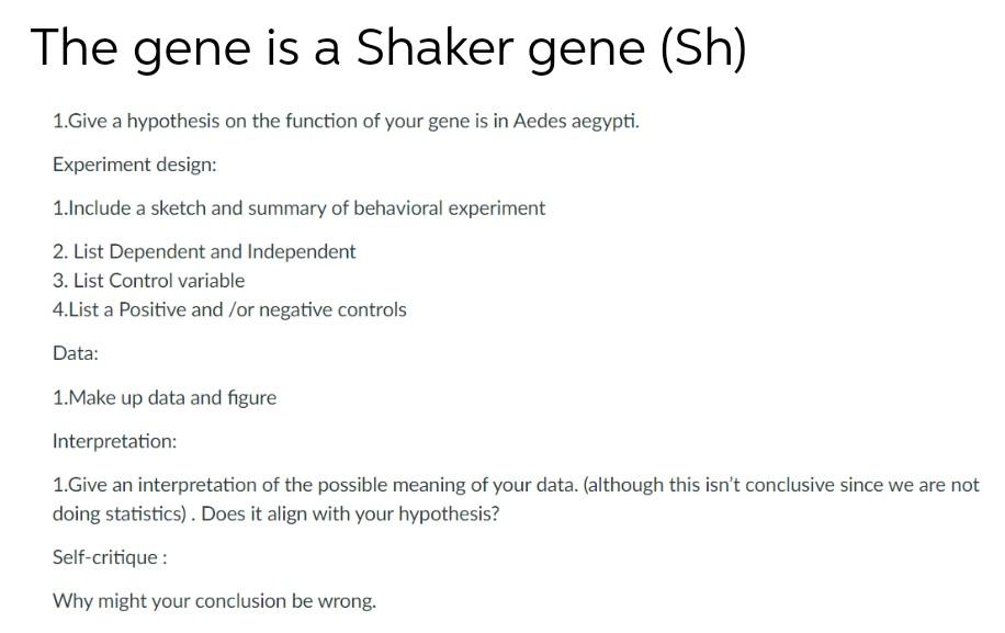 The gene is a Shaker gene (Sh) 1.Give a hypothesis on
