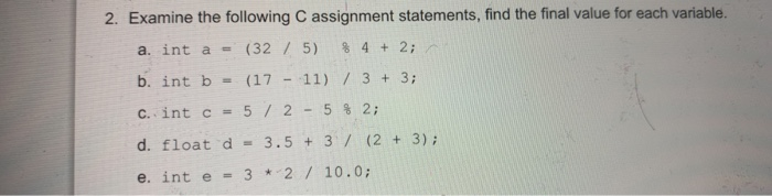 c assignment statements