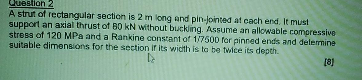 Solved Question 2 A strut of rectangular section is 2 m long | Chegg.com