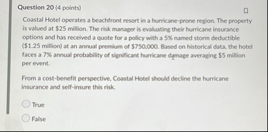 Solved Question 20 (4 points)Coastal Hotel operates a | Chegg.com