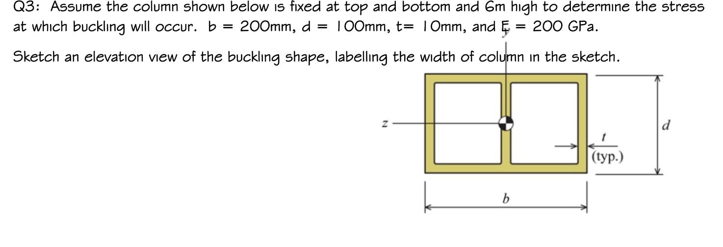 Solved = = Q3: Assume the column shown below is fixed at top | Chegg.com