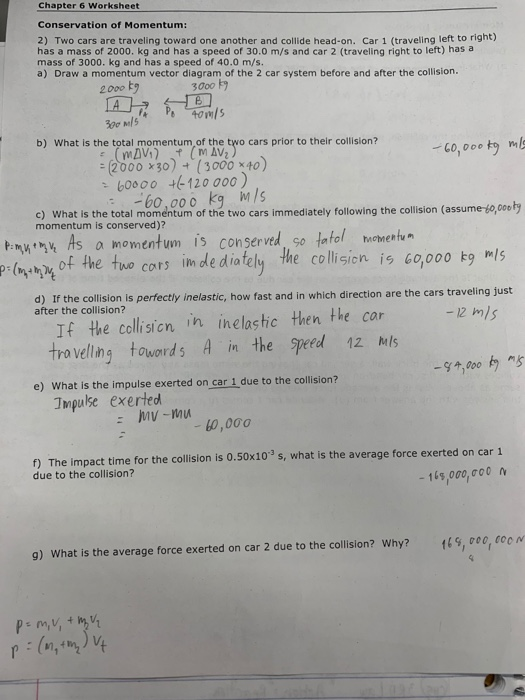 Solved Chapter 6 Worksheet Conservation of Momentum: 2) Two | Chegg.com