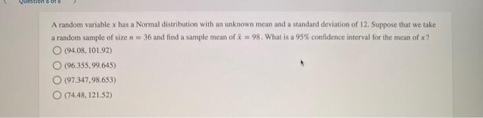 Solved Suppose that x is a Normally distributed random | Chegg.com