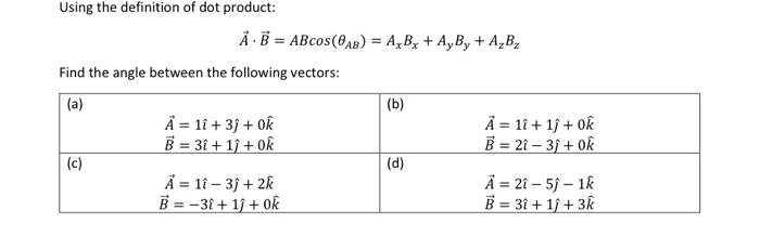 Solved Using The Definition Of Dot Product: | Chegg.com