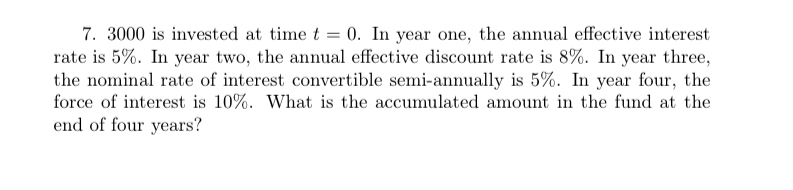 3000 ﻿is invested at time t=0. ﻿In year one, the | Chegg.com