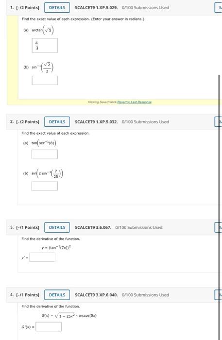 Solved DETAILS 1. [-/2 Points] SCALCET9 1.XP.5.029. 0/100 | Chegg.com