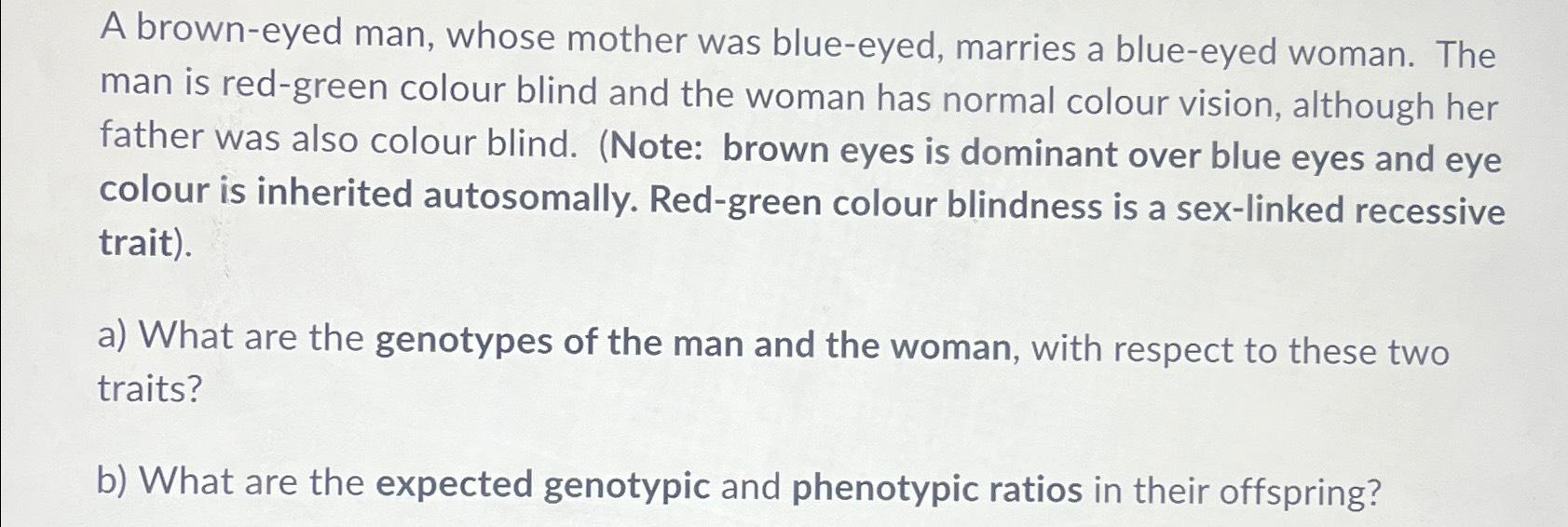 Solved A brown-eyed man, whose mother was blue-eyed, marries | Chegg.com