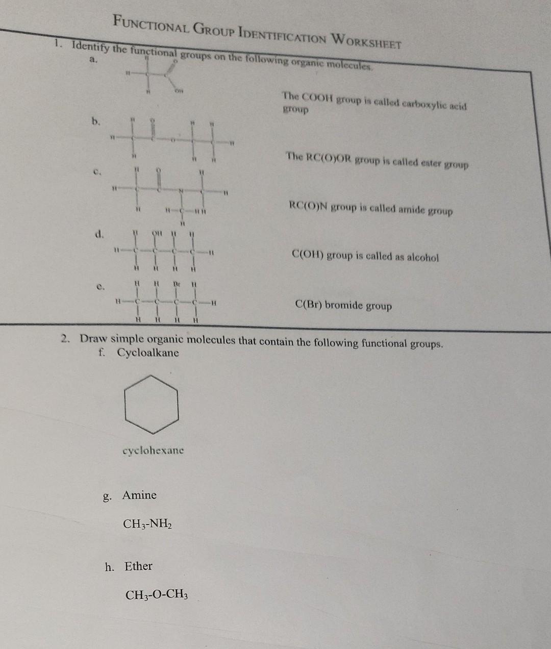 Functional GROUP IDENTIFICATION W ORKSHEET - Identify | Chegg.com