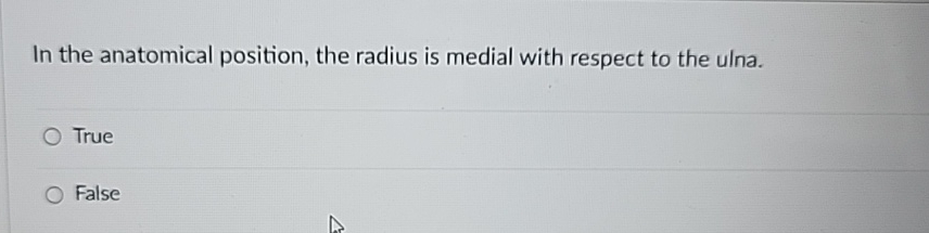 Solved In the anatomical position, the radius is medial with | Chegg.com