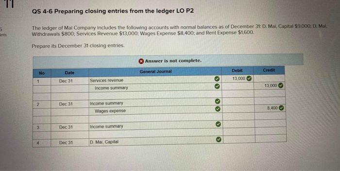 Solved QS 4-6 Preparing closing entries from the ledger LO | Chegg.com