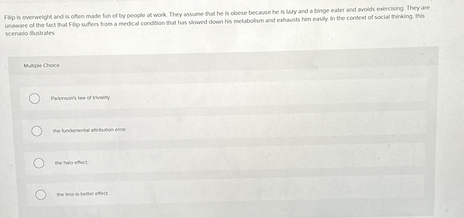 Solved Filip is overweight and is often made fun of by | Chegg.com