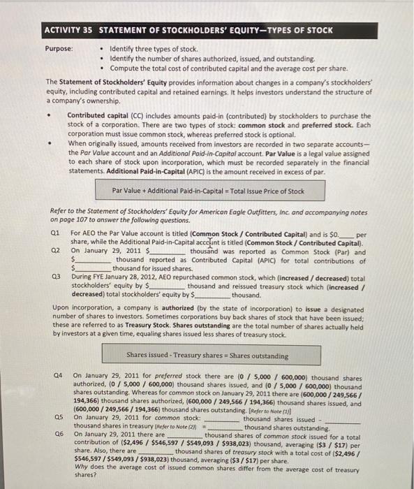 Solved Purpose Identify three types of stock. Identify