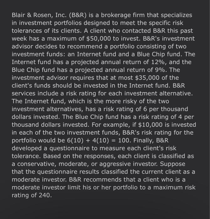 Solved Blair \& Rosen, Inc. (B\&R) Is A Brokerage Firm That | Chegg.com