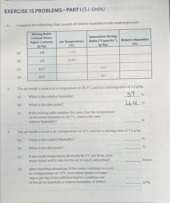 Solved EXERCISE 15 PROBLEMS-PART I (S.I. Units) 1. Complete | Chegg.com