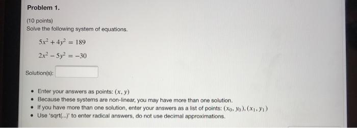 Solved Problem 1. (10 points) Solve the following system of | Chegg.com