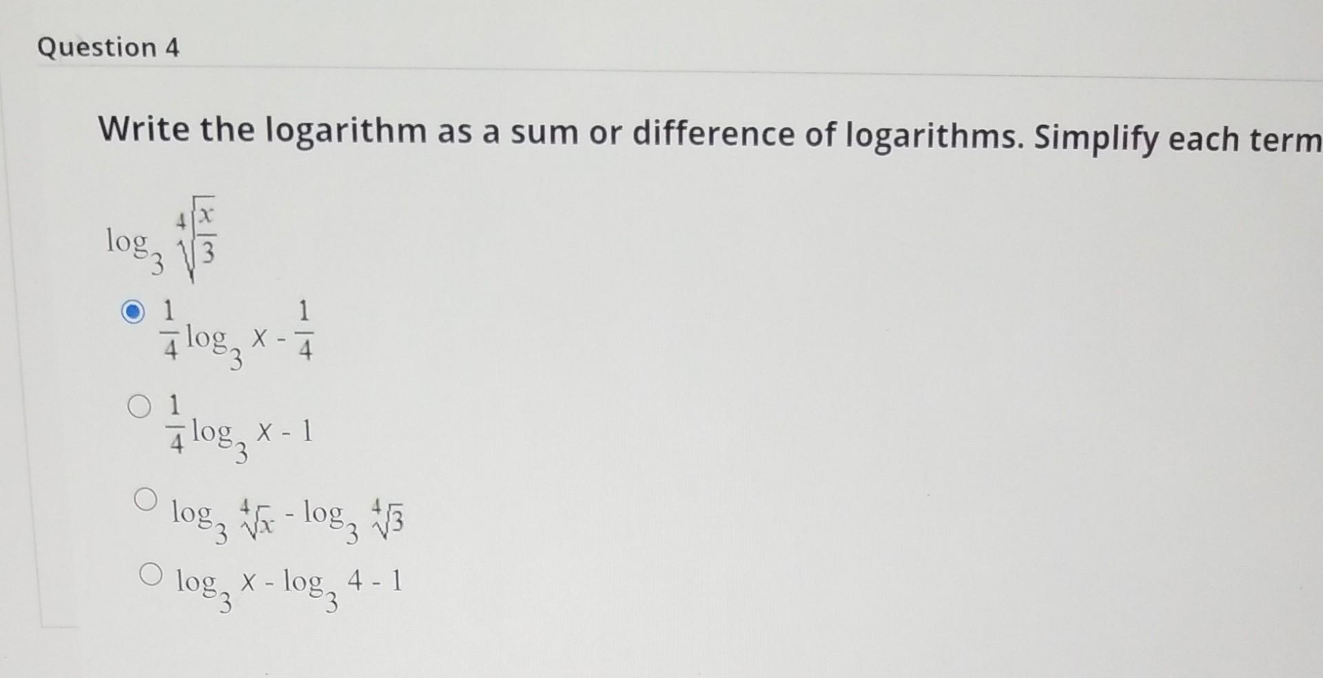 Solved Write the logarithm as a sum or difference of | Chegg.com