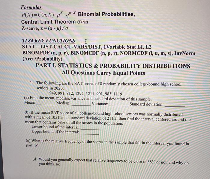 Solved Formulas P X C N X P Q X Binomial Probabilitie Chegg Com