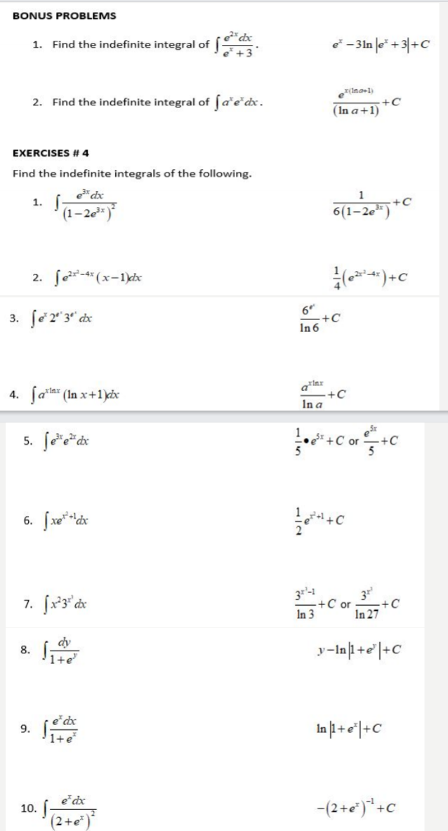 Solved BONUS PROBLEMS 1. Find the indefinite integral of e2x | Chegg.com
