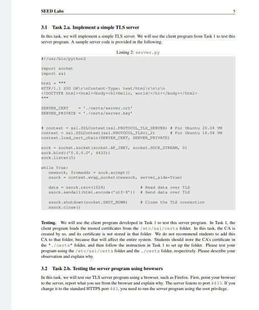 Perform Transport Layer Security Lab in Ubuntu seed | Chegg.com