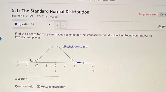 Solved 5.1: The Standard Normal Distribution Progress saved | Chegg.com
