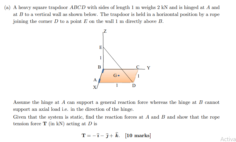Solved (a) ﻿A heavy square trapdoor ABCD with sides of | Chegg.com