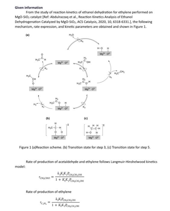 Given information
From the study of reaction kinetics of ethanol dehydration for ethylene performed on \( \mathrm{MgO}_{-} \m