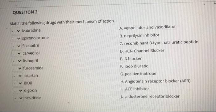 Solved QUESTION 2 Match the following drugs with their | Chegg.com