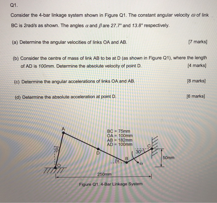 Solved Q1. Consider The 4-bar Linkage System Shown In Figure | Chegg.com