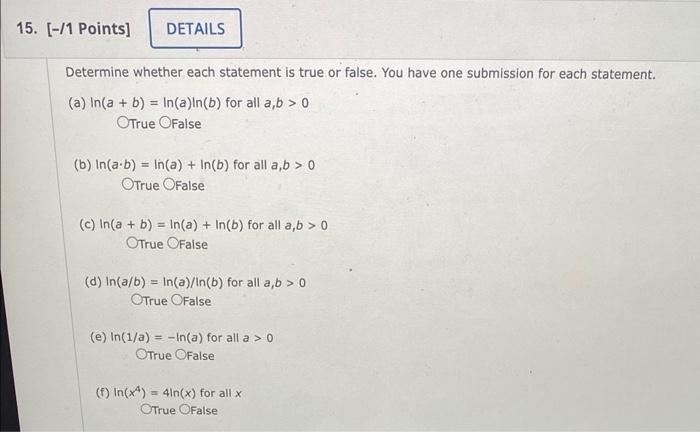 Solved Determine whether each statement is true or false. | Chegg.com