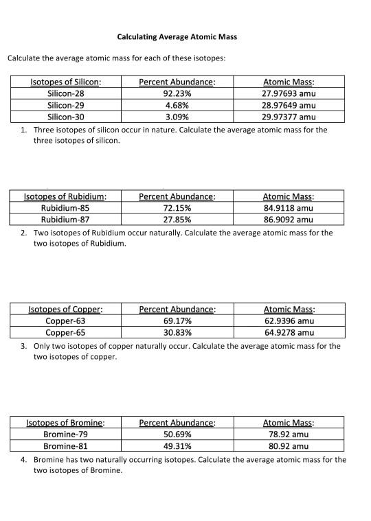 Solved Calculating Average Atomic Mass Calculate the average | Chegg.com