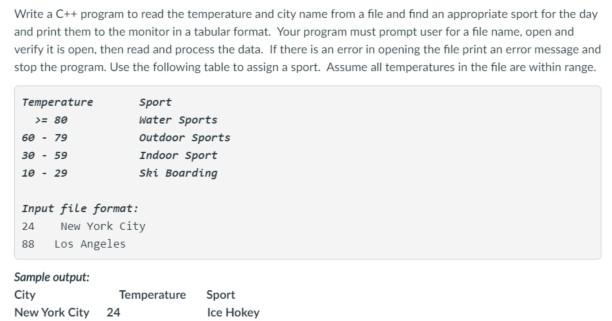 Solved Write a C++ Program to read the temperature and city | Chegg.com
