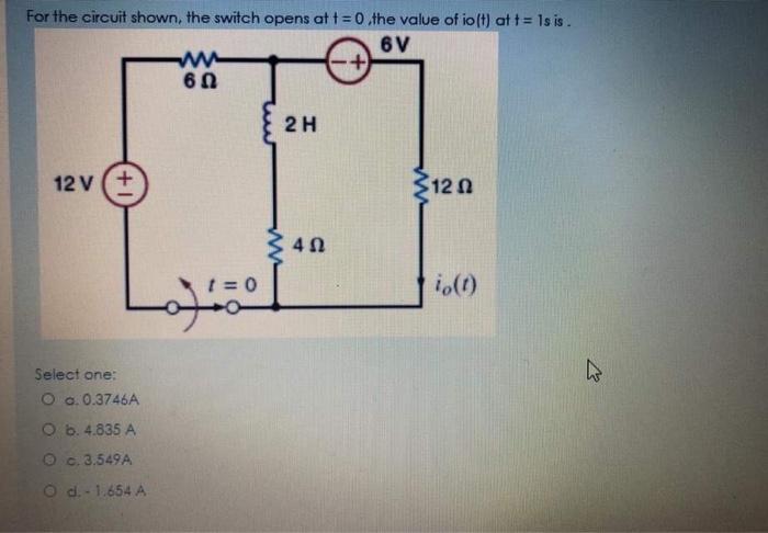 Solved For the circuit shown, the switch opens at t = 0.the | Chegg.com