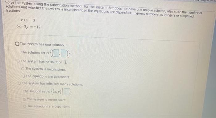 Solved Solve the system using the substitution method. For | Chegg.com