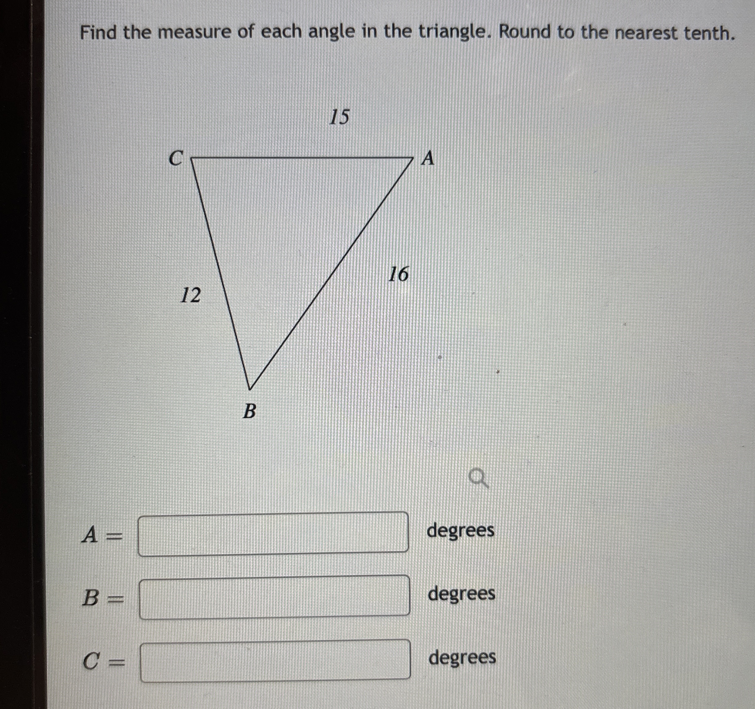 Solved Find the measure of each angle in the triangle. Round | Chegg.com