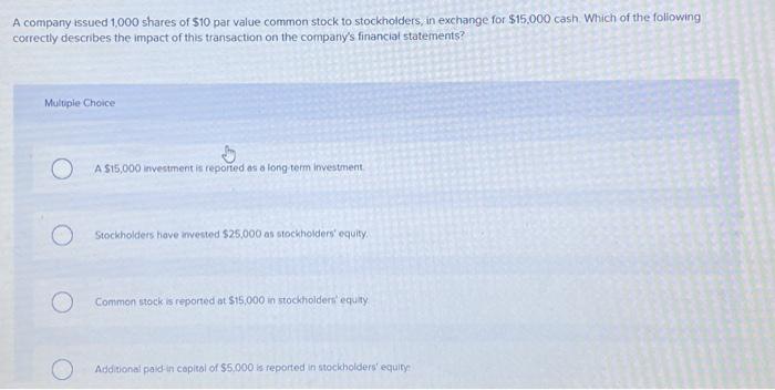 Solved A company issued 1,000 shares of $10 par value common | Chegg.com
