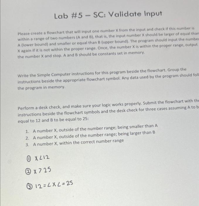 Lab #5 - SC: Validate Input Please create a flowchart | Chegg.com